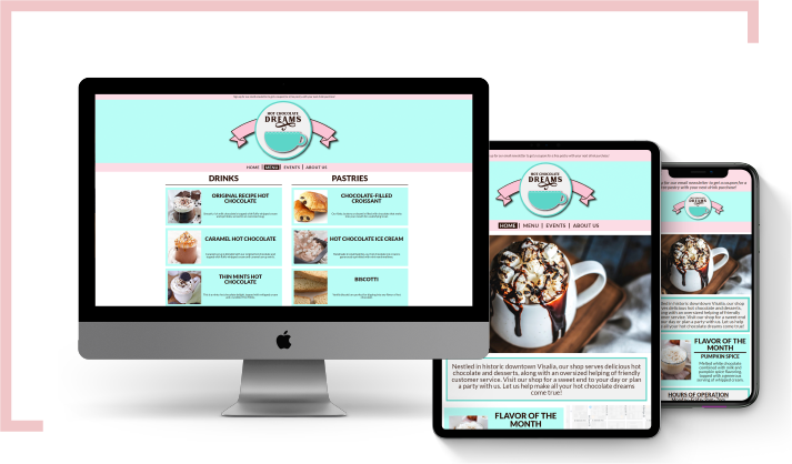 Hot Chocolate Dreams website on phone and tablet